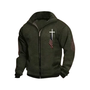 Green Christian Jackets Ful Zip Up For Men's & Women's With Jesus Cross American Flag