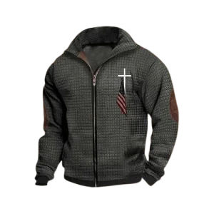 Grey Christian Jackets Ful Zip Up For Men's & Women's With Jesus Cross American Flag